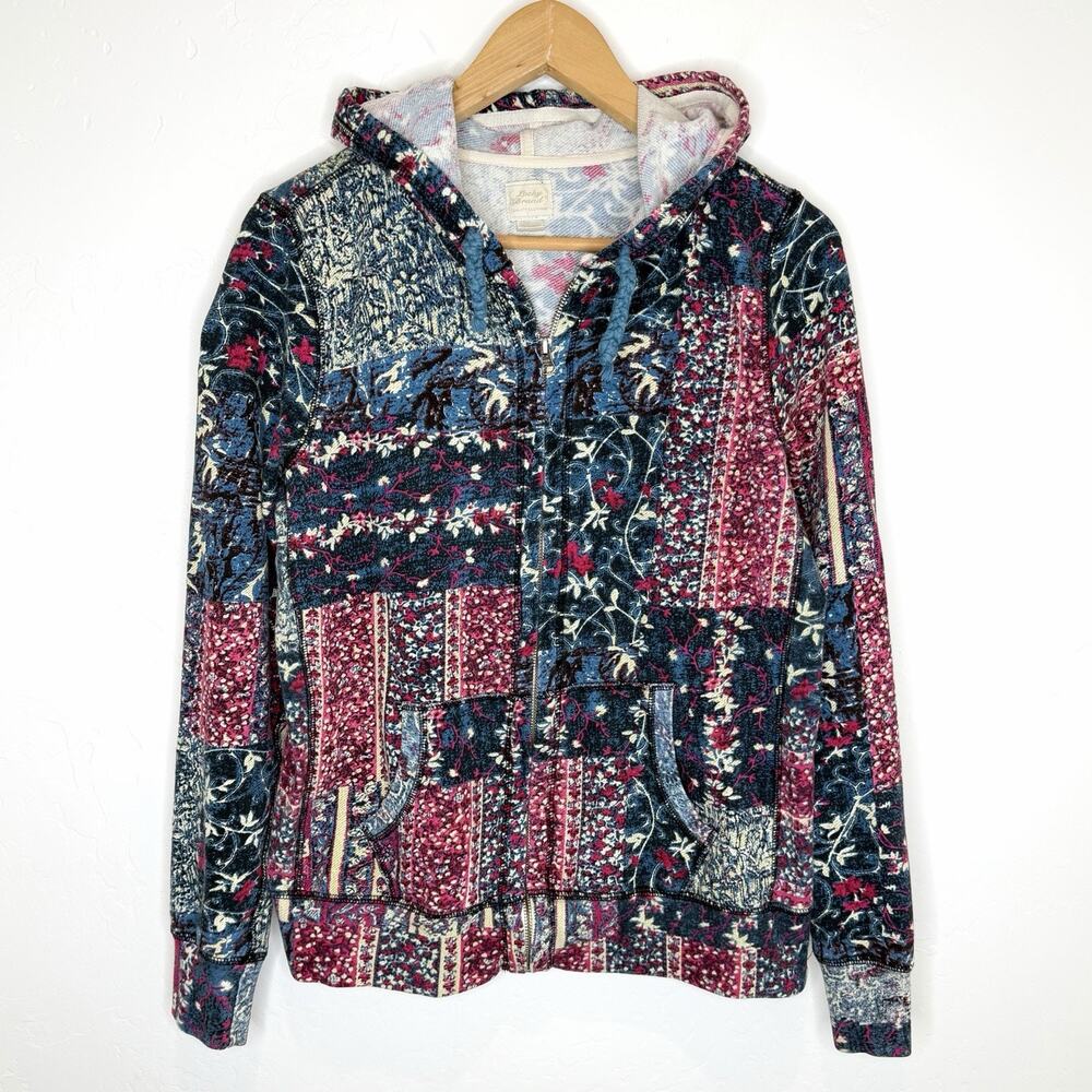 Lucky Brand Y2K Patchwork Full Zip Hoodie Womens Large Pink Blue